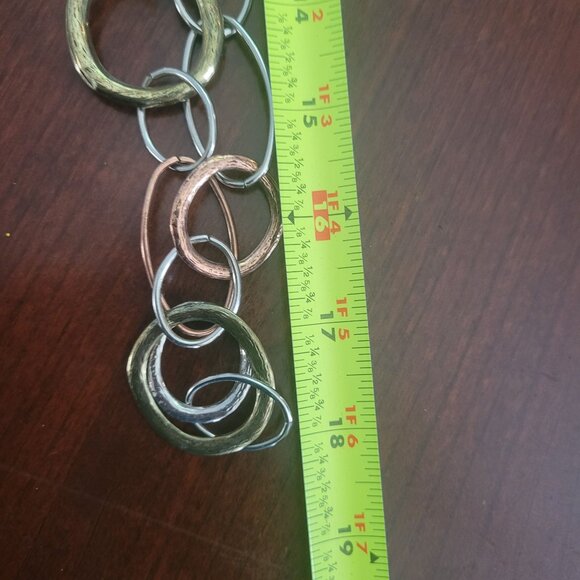 Long Multi-Tone Circle Link Necklace With Rhinestone Accents - Picture 6 of 6